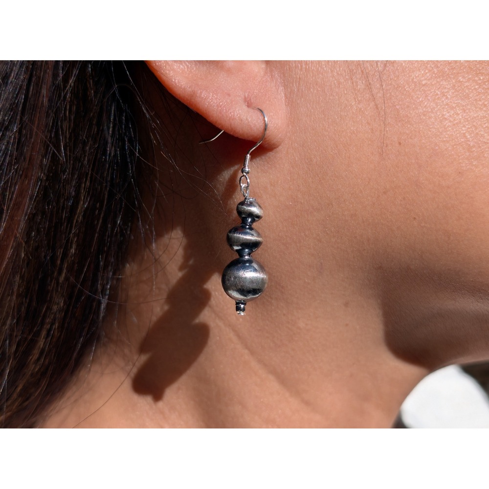 Navajo Pearls Sterling Silver Inlay Dangle Earrings, Handcrafted by Kim Yazzie